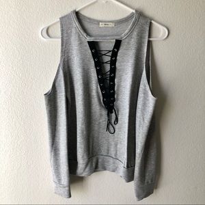 Atticute Off Shoulder Lace-Up Long Sleeve Top